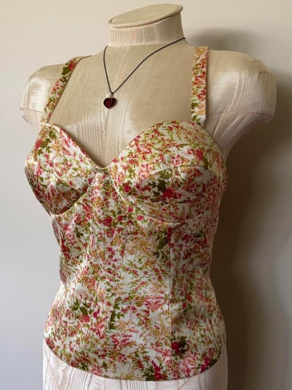 Cache Floral Bustier Cami Top 100% Silk Top Sz 8 Womens